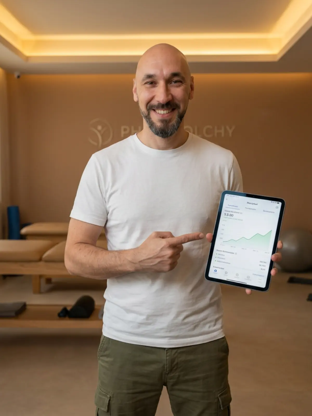 Javier Luján, consultor SEO local, con un fisioterapeuta revisando los resultados de posicionamiento en Google Maps en el móvil